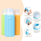 HEYMKGO 5 Pack Travel Bottles Set - 3 Leak Proof Silicone Squeezable Containers for Toiletries,2 Pump Bottles, Conditioner, Shampoo, Face & Body Wash Accessories