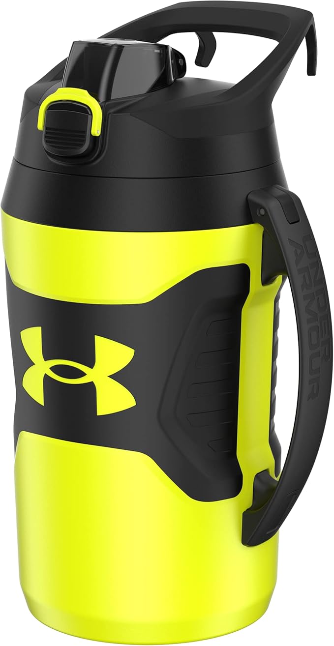 Under Armour Insulated Water Bottle with Handle & Fence Hook, Half Gallon Sports Water Jug, Leak-Resistant & BPA-Free for Baseball, Football & Gym - Hi Vis Yellow/Black, 64oz