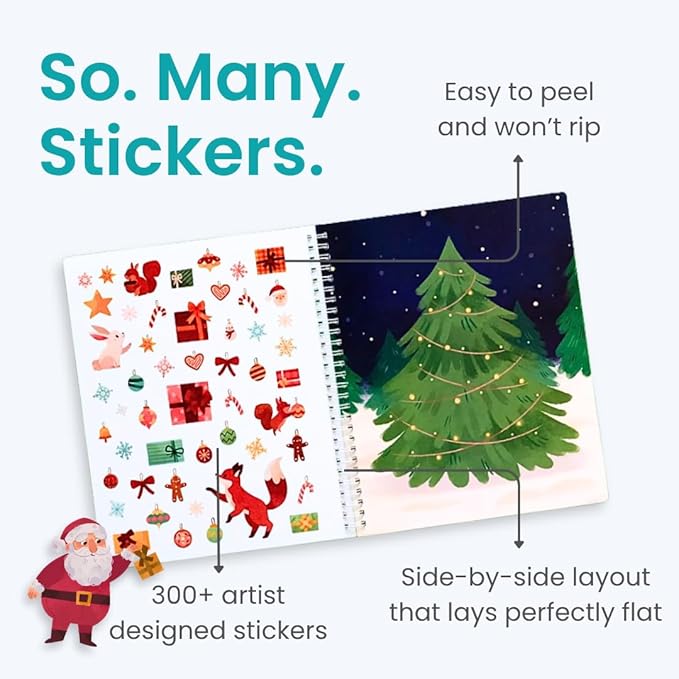 Holly Jolly 300+ Kids Sticker Book by Cupkin Toddler Christmas Coloring and Sticker Book, Road Trip Essentials, 8 Coloring Pages 8 Side by Side Scenes for Ages 2–8 Years