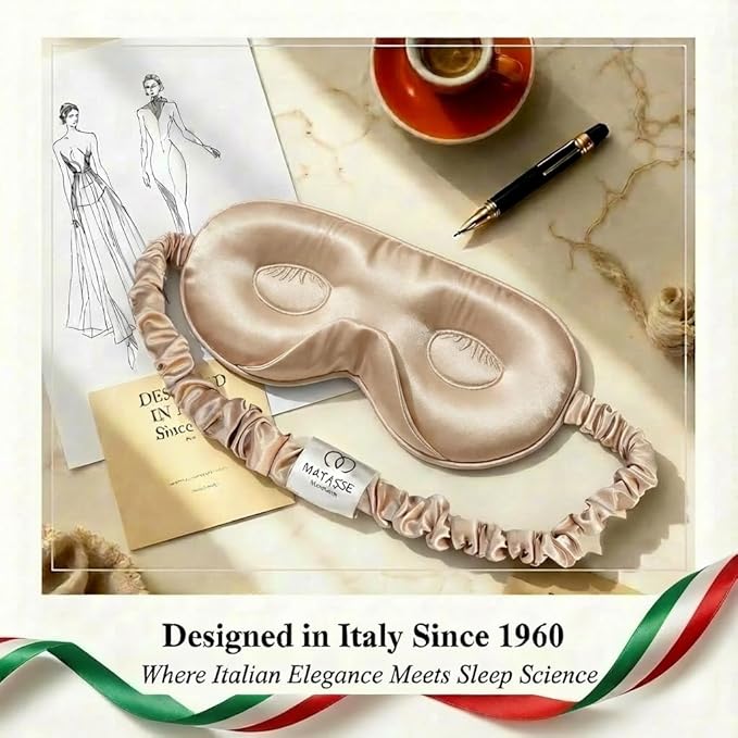 MATASSE 100% Mulberry Silk Sleep Mask 22 Momme Grade 6A - 3D Contoured Eye Mask for Sleeping, 14mm Deep Eye Cups, Total Blackout Blindfold for Women Men, Adjustable Strap, Side Sleeper (Champagne)