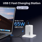 130W USB C Wall Charger,GaN III 3-Port Fast Charging Station,PD QC Foldable Charger Block Portable 65W USB C Laptop Adapter for MacBook Pro/Air,iPad Pro,Galaxy S23,Dell XPS 13,iPhone 16