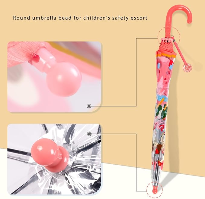 MRTLLOA Kids Clear Bubble Umbrella with an Easy Grip Curved Handle, Safety Transparent Dome Bubble Umbrella for Toddler Boys Girls