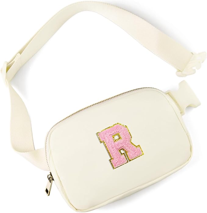 Gitus Personalized Gifts Birthday Gifts for Girls Fanny Pack Cross Body Bags with Initial Letter Preppy Stuff Gifts for Her Girlfriend Wife Sister Friends Mom (Ivory-R)