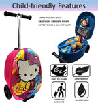 Fast Forward Hello Kitty 18" Ride-On Suitcase Scooter - Lightweight Carry-On Foldable Scooter Luggage