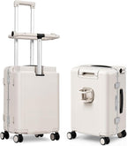 smilesun 20" Adjustable Fence Luggage with Seat, Carry On Suitcase for Kids & Adults, 200lbs Support, 360° Silent Wheels with TSA Lock, Tablet & Cup Holder(White)