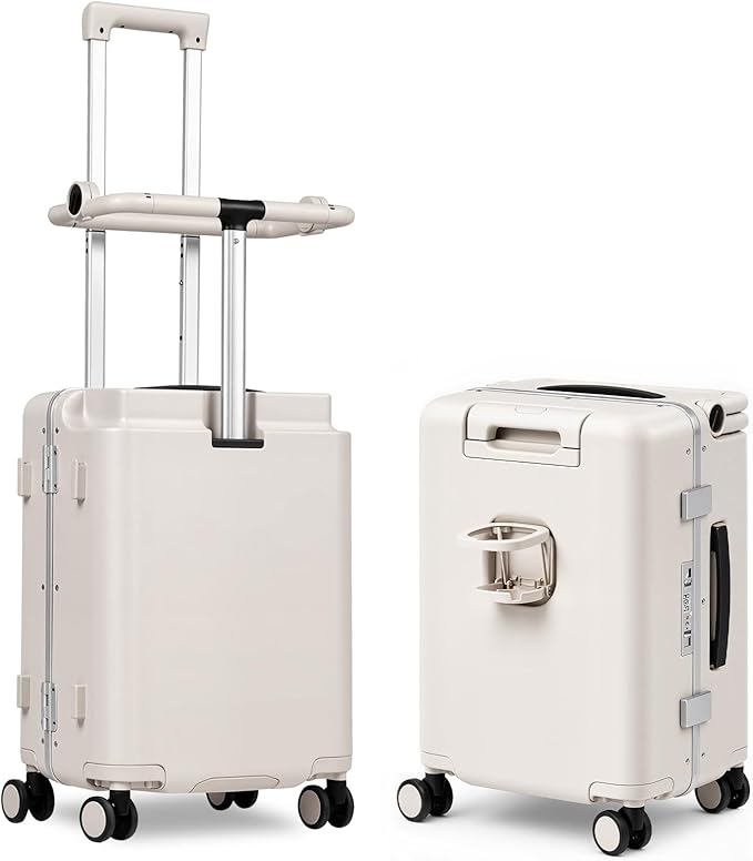 smilesun 20" Adjustable Fence Luggage with Seat, Carry On Suitcase for Kids & Adults, 200lbs Support, 360° Silent Wheels with TSA Lock, Tablet & Cup Holder(White)