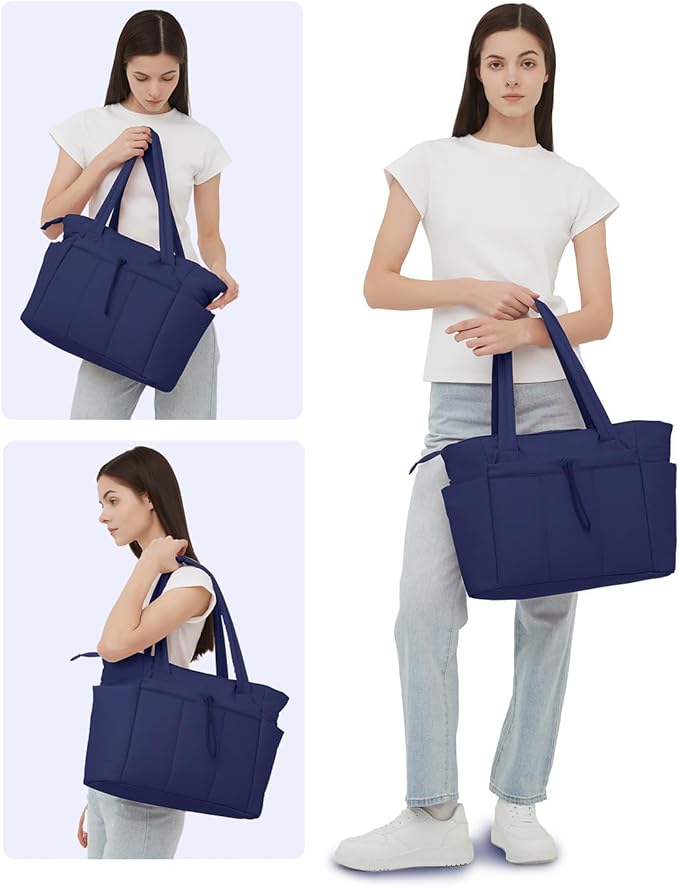 Wandering Nature Puffer Tote Bag with Cup Holder & Laptop Compartment & Trolley Sleeve for Travel, Work, Nurse, Women