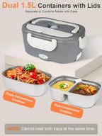 SOHIDA Electric Lunch Box Food Heater, 80W Heated Lunch Box for Adults, 12V 24V 110V Portable Food Warmer LunchBox for Car Truck Work with Removable 304 Stainless Steel Container White