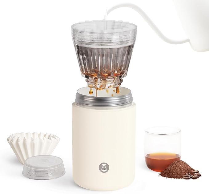 TIMEMORE Portable Coffee Maker Pour-Over Coffee Dripper, Travel Coffee Cup, Manual Brewer for Home and Outdoors - Ceramic-Coated Stainless Steel Tumbler 10.08 oz Capacity