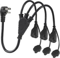 Outdoor 3-Outlet Power Splitter, 90-Degree Flat Plug 1 to 3 Way Outlet Adapter 1.5FT SJTW 16AWG 3-Prong Power Cord Extension Strip with Outlet Cover for Holiday Decoration String Light(1-Pack)