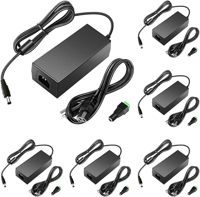 SHNITPWR 12V DC Power Supply 5A 60W AC/DC Adapter 100~240V AC to DC 12 Volt 5 Amp 4.7A 4.5A 4A 3.5A 3A Converter Transformer LED Driver 5.5x2.5mm for 12 Vdc LED Lights CCTV Camera LCD Monitor, 6-Pack
