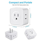 Multi Plug Outlet Extender, FiiMan 5 Outlet Splitter Wall Adapter, 3-Prong Grounded Outlet to The Side, Flat Wall Plug Side Access Adapter, 5 Way Outlet Extender Tap, White (2 Pack)
