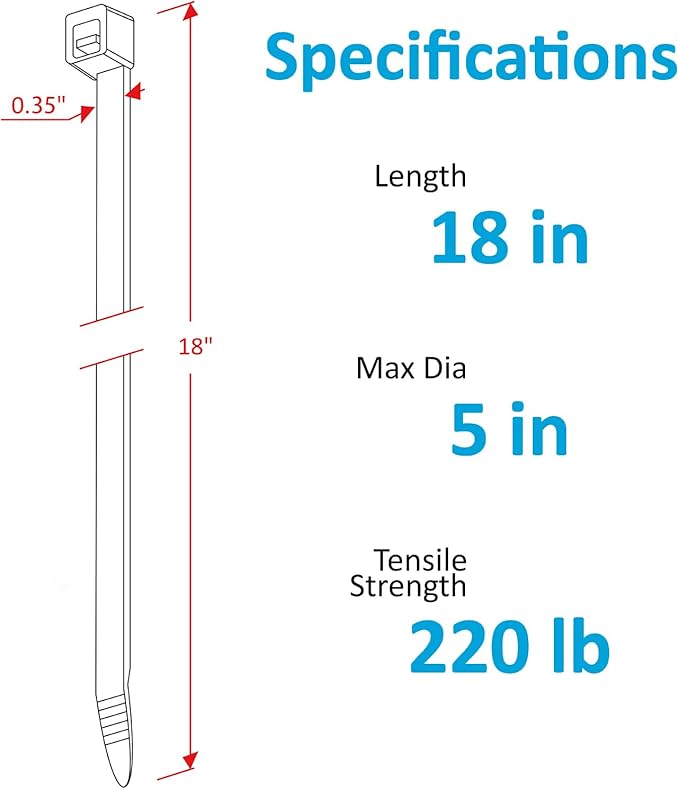 Large Zip Ties 18 inch, 50 Pack, Long Zip Ties Heavy Duty with 220 lb Tensile Strength, Big Cable Ties, Black, ANOSON