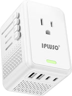 Power Converter Adapter Combo, Specially for Hair Dryers, 220v to 110v Voltage Converter with AC Socket, 2 USB C & 2 USB A Ports, Compact Voltage Converter US to Europe (White)