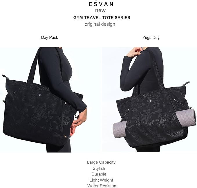 ESVAN Corduroy Yoga Tote Bag Gifts for Women Drawstring Yoga Mat Bag for Office Workout Travel Carryall Pilates Gym