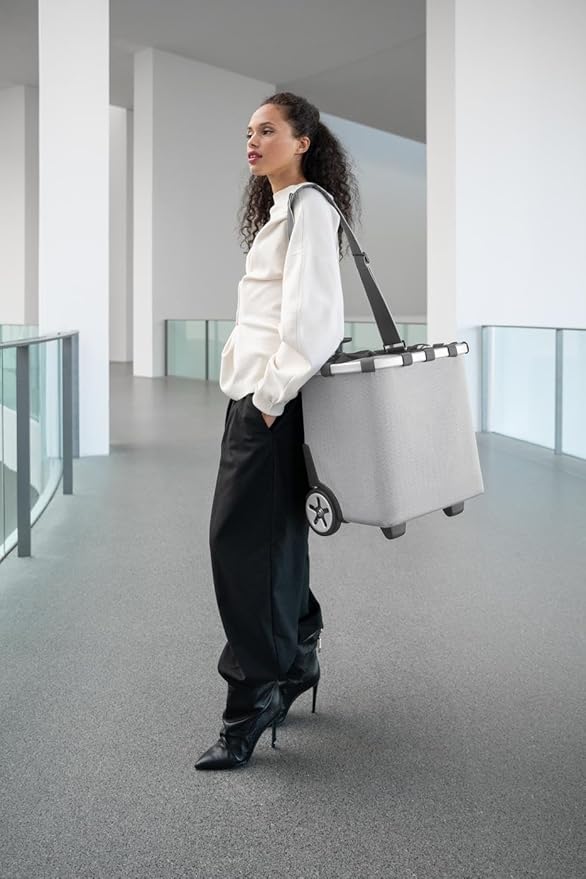 reisenthel carrycruiser Herringbone Grey - Portable Shopping Trolley with Sturdy Aluminum Frame, Shoulder Strap and Removable mesh Inner Bag -Water-Repellent