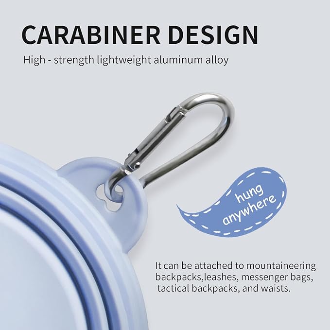 Collapsible Dog Bowls 2-Pack, Portable Travel Dog Bowl with Carabiner, Food-Grade Silicone Pet Bowl for Hiking, Walking (Macaron Blue and Green)