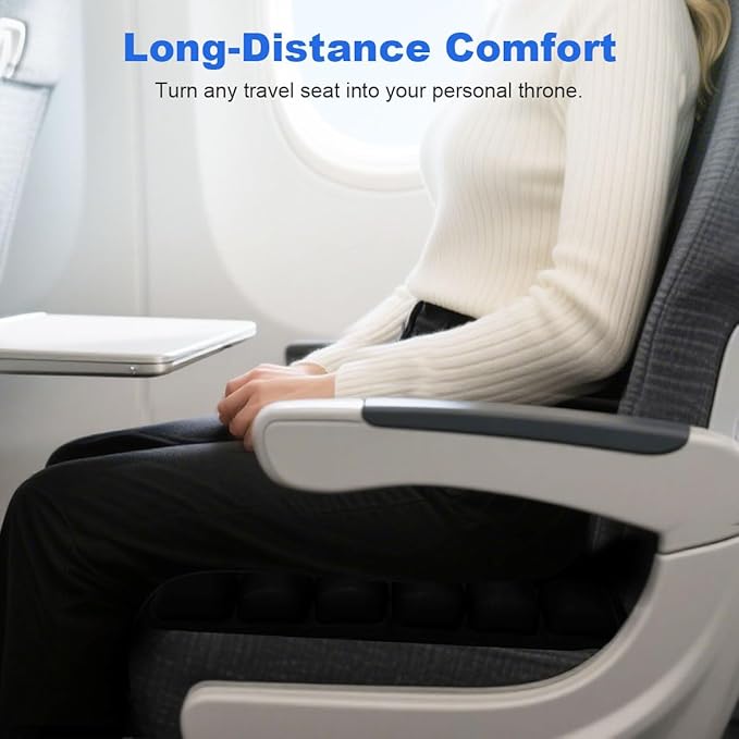 Sonduur 18" x 16" Travel Cushion for Airplane Seat, Adjustable Portable Inflatable Seat Cushion for Air Travel, High Profile Travel Seat Cushions for Airplanes, Lycra Material