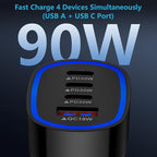 Multi 4 Ports Fast Car Charger Adapter 12V Auto Vehicle Plug - USB C & USB A Quick Charging - Cigarette Lighter Cell Phone Automobile Charger for iPhone 17 Pro Max Air 16e 16 15 14 13 12, Samsung S26