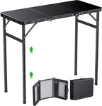GARLLEN Folding Camping Table, 3 Adjustable Height Lightweight Folding Picnic Table, Aluminum Portable Foldable Outdoor Table for Grill, Camping, Grill, Threaded Install, 35.4" L x 15.7" W, Black