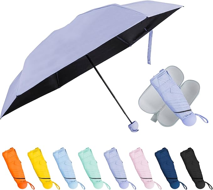 TopTie Compact Mini Umbrella for Purse, Small Sun & Rain Umbrellas with Case, Travel Folding Umbrella