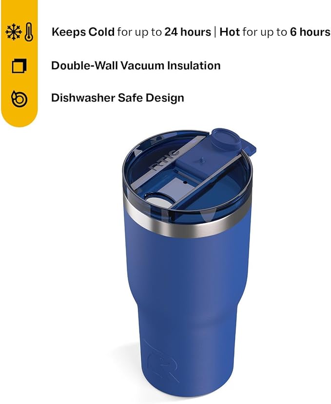 RTIC 30oz Essential Tumbler with Lid, Ceramic Lined, Insulated, Stainless Steel, Metal, Double Wall Vacuum-Insulation, Travel Cup for Iced Coffee, Tea, Hot and Cold Drink, Cobalt
