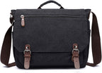 Vintage Genuine Leather Waxed Canvas Briefcase Large Satchel Shoulder Bag Rugged Computer 15.6" Laptop Bag