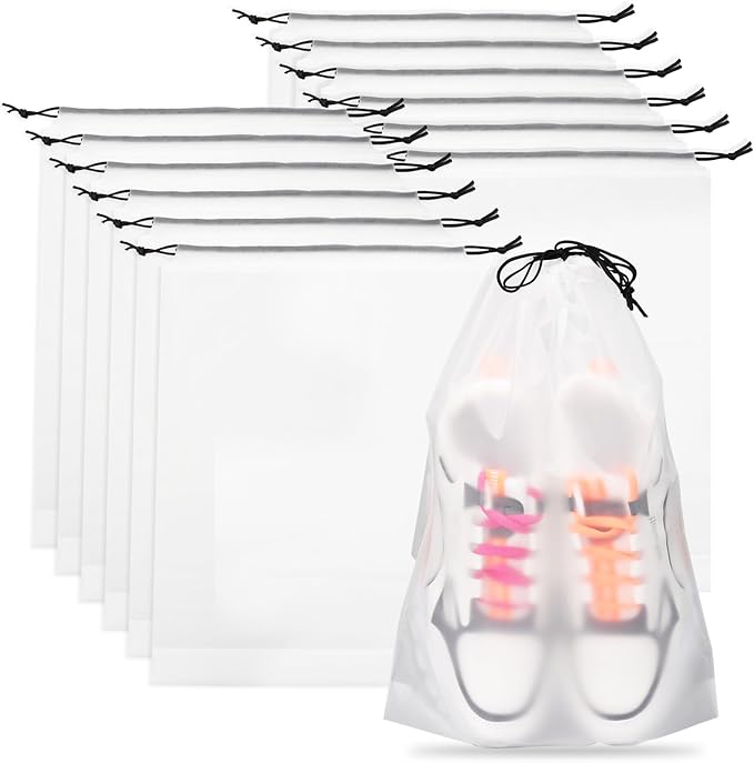 Teskyer 12 Pack Shoe Bags for Travel – Transparent, Waterproof, Portable Shoe Storage for Packing (15.7" x 11.8") – Travel Essentials for Men & Women