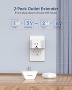 BEONDON Small Angled Outlet Extender, 3 Way Outlet Splitter Plug for Bathroom Kitchen Bedroom Dorm and Other Tight Spaces, White, 2 Pack