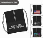 Drawstring Backpack Sports Gym Bag, Draw String Back Bag for Men Women, Lightweight Sackpack with Zipper Pocket, Durable Large Two Tone Black
