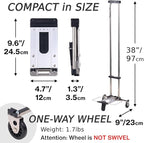 Japard Folding Carrying Cart, Luggage Cart with 2 Wheels One Way, Compact for Travel Trolley School with Bungee Cord for Light Duty 22lbs