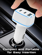Hzevn USB C Car Charger, 3 Port PD Super Mini Cigarette Lighter Adapter, 2Pack USB-C & A Fast Car Charging for iPhone 16/15 Pro Max, Galaxy S25/S24, iPad, Pixel, Android Phones,White