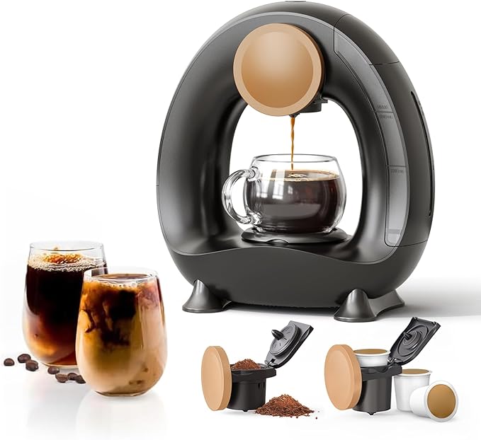 Single-Serve Coffee Maker, 2 in 1 One Cup Coffee Machine Compatible with K-Cup Pod & Coffee Grounds/Tea with One Button Operation,Fast Brew in 1 minute,Compact For Home, Office, RV and Dorm (Black)