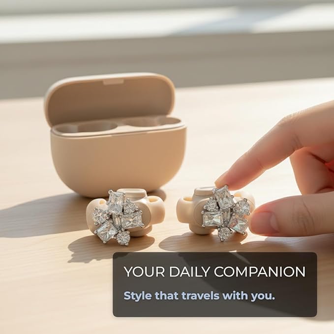 Clip on Earbuds Open Ear Accessories for Bose Ultra Open Earbuds - Lightweight Clip-On Decor for Wireless Earbuds (Headphones not Included) (Square Diamond (Silver))