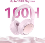 Hybrid ANC Wireless Over-Ear Headphones, 100H Playtime, Hi-Res Audio, Bluetooth 6.0, Multi-Mode Noise Cancellation, Comfort Fit, iOS & Android Compatible, Foldable Design, Travel-Friendly (Pink)
