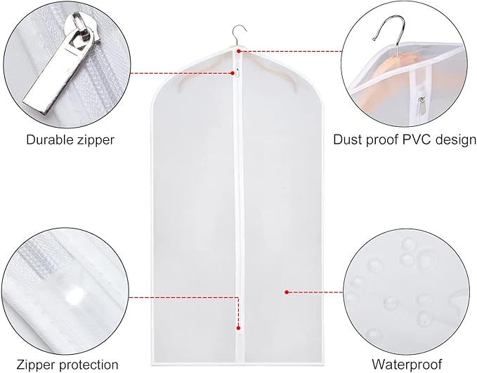 Zilink Clear Garment Bags Suit Bag for Storage 43-inch with Sturdy Zipper Suit Cover for Suit, Coat, Dress Clothes Cover Storage, Set of 10