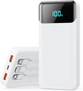 Portable Charger Power Bank 40800mAh with 3 Built-in Cables,25W Fast Phone Charging Portable Battery Pack,5 Outputs Travel Essentials Outdoor External Battery for iPhone 17/16,Galaxy Android etc-White