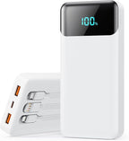 Portable Charger Power Bank 40800mAh with 3 Built-in Cables,25W Fast Phone Charging Portable Battery Pack,5 Outputs Travel Essentials Outdoor External Battery for iPhone 17/16,Galaxy Android etc-White