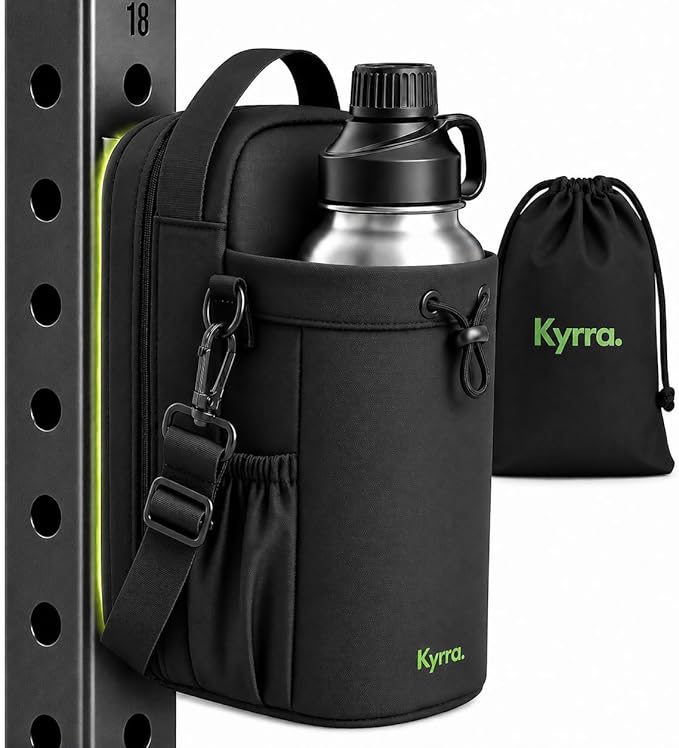kyrra. Magnetic Gym Bag with Water Bottle Holder Crossbody Bag Strong Magnetic Attachment Fits 40oz Bottles Phone Pocket & Bonus Pouch Gym Accessories for Men and Women