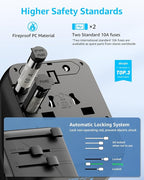Universal Travel Adapter, International Travel Plug Adapter with 3 USB-C ＆ 2 USB-A Ports 70W, All in One Portable Socket, for USA, UK, EU, AU ＆ 224+ Countries (Black)