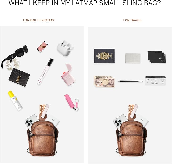 LATMAP Sling Bag For Women Faux Leather Small Casual Daypack Backpack Fanny Pack Crossbody Chest Bags Purse