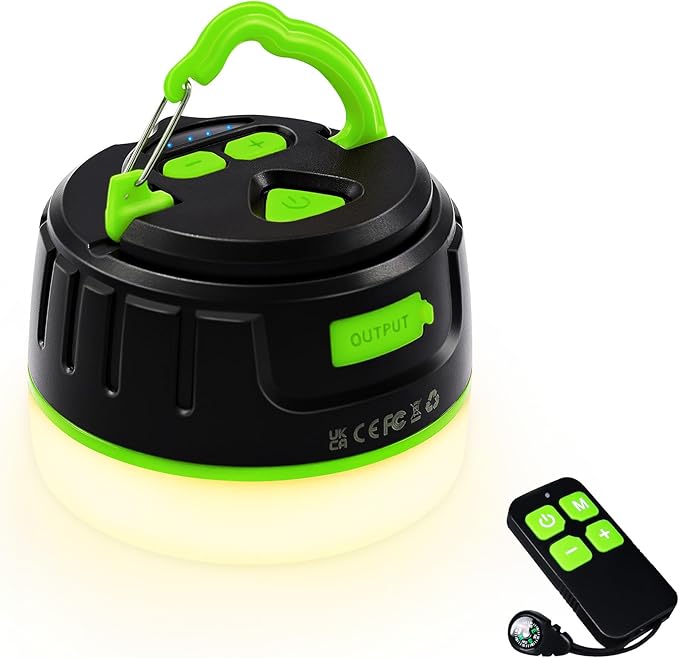 Yonktoo Rechargeable LED Camping Lantern 1000LM, 300H Runtime, 6400mAh, IPX5 Waterproof Tent Light for Camping, Hiking, Power Outages, Home, Emergency Use - Wireless Remote Edition,Green