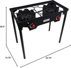Gas One Propane Double Burner Two Burner Camp Stove Outdoor High Pressure Propane 2 Burner Adjustable PSI Regulator and 4ft Hose With Removable Legs
