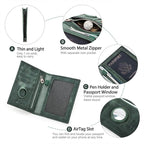 CONTACTS Full Grain Leather Passport Holder RFID Blocking Travel Passport Wallet Compatible with Airtag Passport Cover Case with 4 Card Slots, Coin Pocket (Badge, Green)