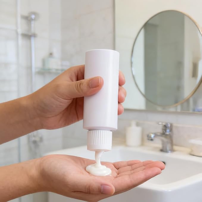 4 Pack 2oz Travel Size Bottles, Refillable Plastic Squeeze Containers with Flip Top Caps, Small Empty Toiletry Dispensers for Shampoo, Lotion, Conditioner