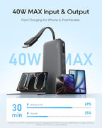 CUKTECH 20,000mAh Power Bank with Built-in USB-C Cable, 40W PD Fast Charging Portable Charger, 3-Port Battery Pack for iPhone 17/16, Samsung S26/S25, iPad Pro, MacBook Air, Travel Essentials