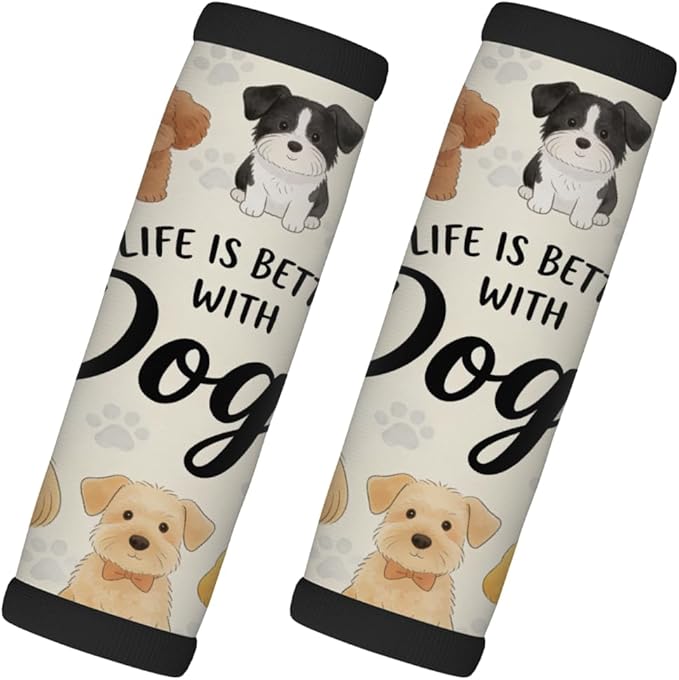 2 Pack Luggage Handle Wrap with Travel Tags - Non-Slip Protective Cover Soft Handle Grips Covers for Suitcase(Dogs Life)