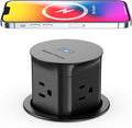 Jgstkcity Pop Up Outlet with 15W Wireless Charger,4 Outlets 15A, Splash Resistant,3 inch Desk Hole Power Grommet,Space Saver Outlet for Kitchen Countertop,Office Conference Table,ETL Listed (Black)