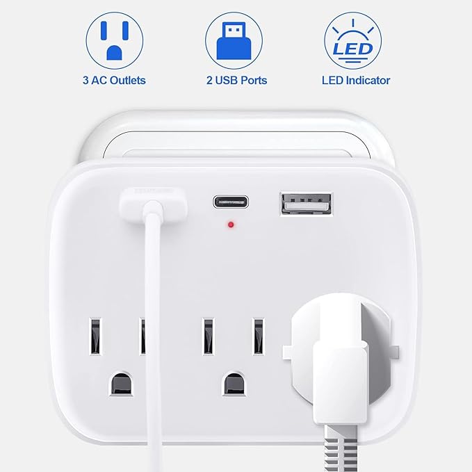 multi plug wall outlet,usb plug adapter for wall outlet, outlet splitter plug adapter with 3 Wall Outlets and 3 USB Wall Charger for Home Office Travel