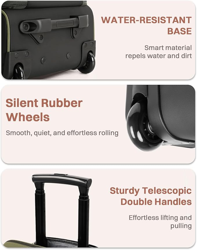 Rolling Puffer Backpack for Women, Travel Backpack with Wheels, 16 Inch Wheeled Laptop Backpack, Dual-Opening Design Overnight College Underseat Carry on Luggage, Roller Business Work Bag, Green